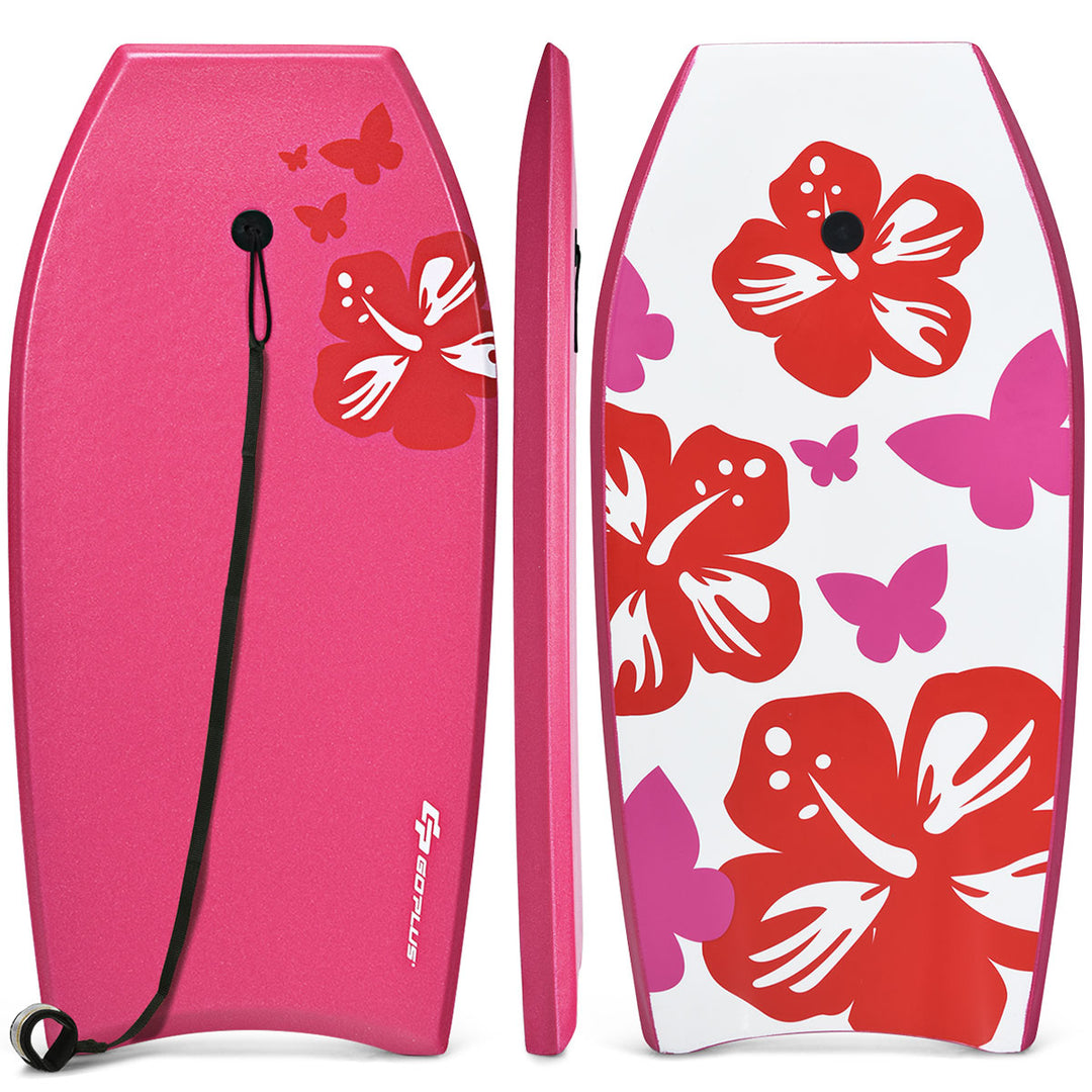 Goplus 41/37 Super Lightweight Bodyboard Surfing W/Leash EPS Core Boarding IXPE Pink Image 4