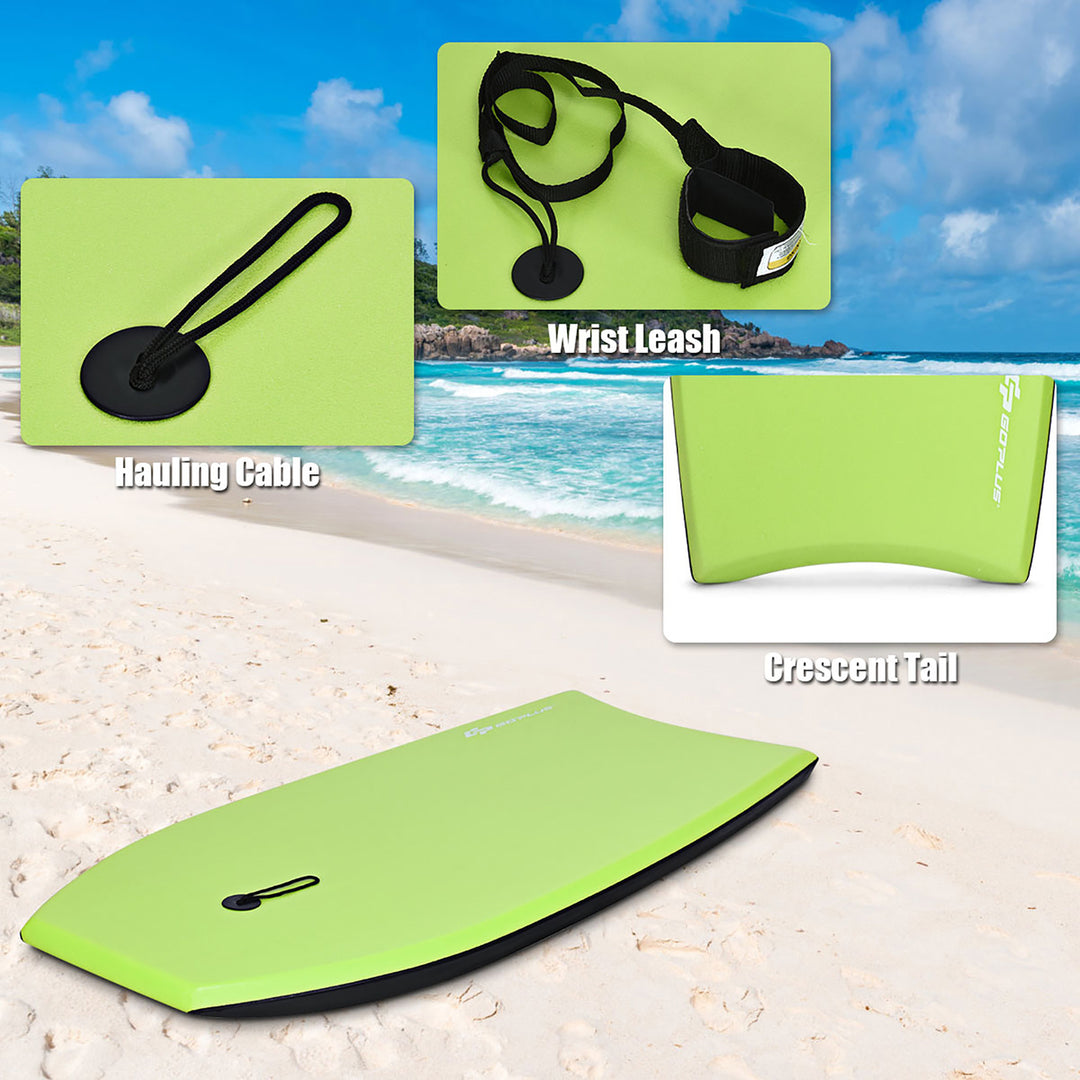 Goplus 41/37 Super Lightweight Bodyboard Surfing W/Leash EPS Core Boarding IXPE Green Image 2