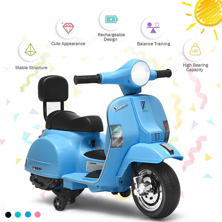 Costway 6V Kids Ride On Vespa Scooter Motorcycle for Toddler w/ Training Wheels Pink\Blue\Green\Black Image 2