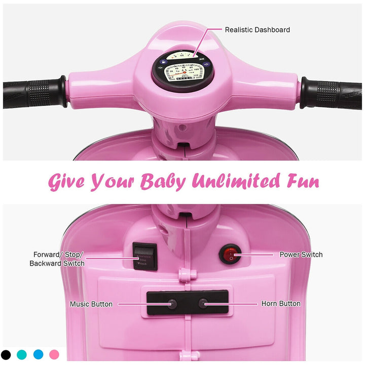 Costway 6V Kids Ride On Vespa Scooter Motorcycle for Toddler w/ Training Wheels Pink\Blue\Green\Black Image 3