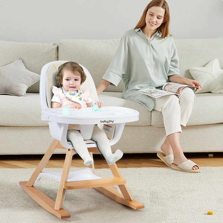 3-in-1 Convertible Wooden Baby High Chair w/ Tray Adjustable Legs Cushion Gray\ Beige Image 2