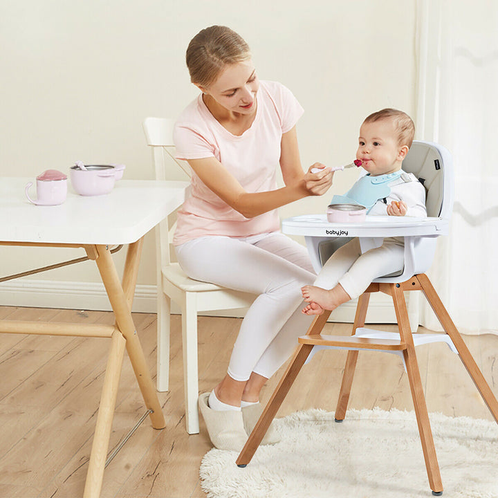 3-in-1 Convertible Wooden Baby High Chair w/ Tray Adjustable Legs Cushion Gray\ Beige Image 3