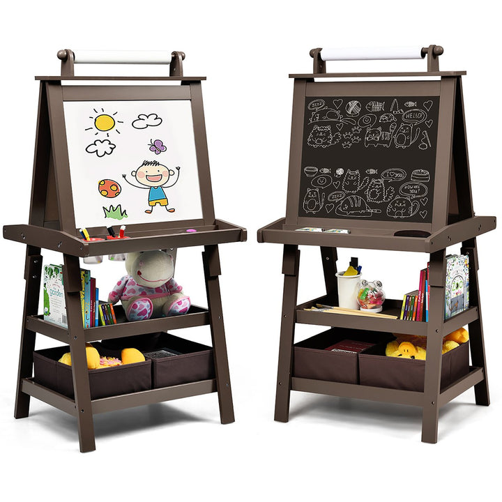 Costway 3 in 1 Double-Sided Wooden Kids Art Easel Whiteboard Image 1