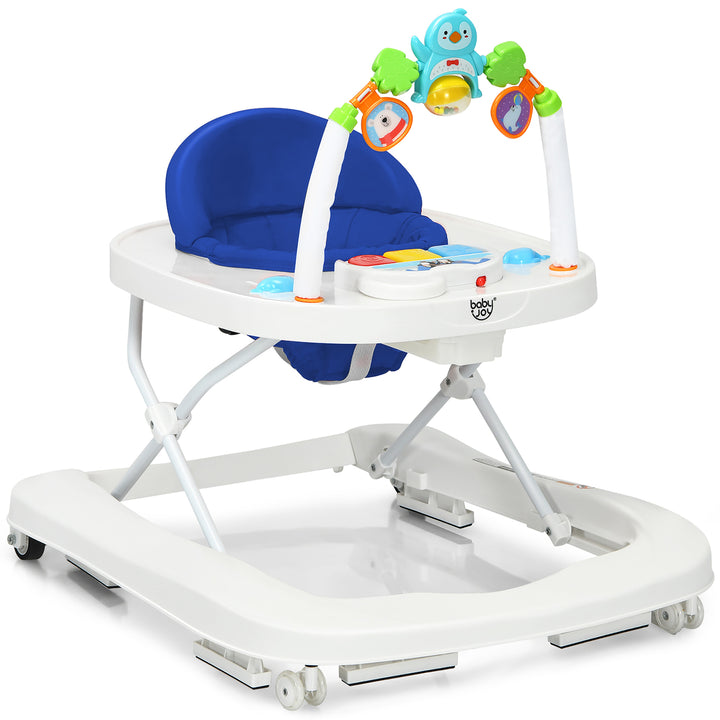 Babyjoy 2-in-1 Foldable Baby Walker with Adjustable Heights and Detachable Toy Tray Blue/Grey/Red Image 11