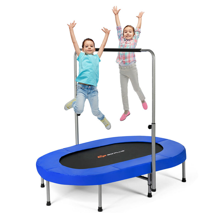 Goplus Foldable Trampoline Double Mini Kids Fitness Rebounder w/ Adjustable Handle Red\Blue Image 1