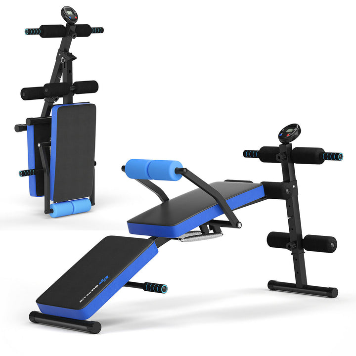 Goplus Multi-Functional Foldable Weight Bench Adjustable Sit-up Board w/ Monitor Red\Blue Image 4