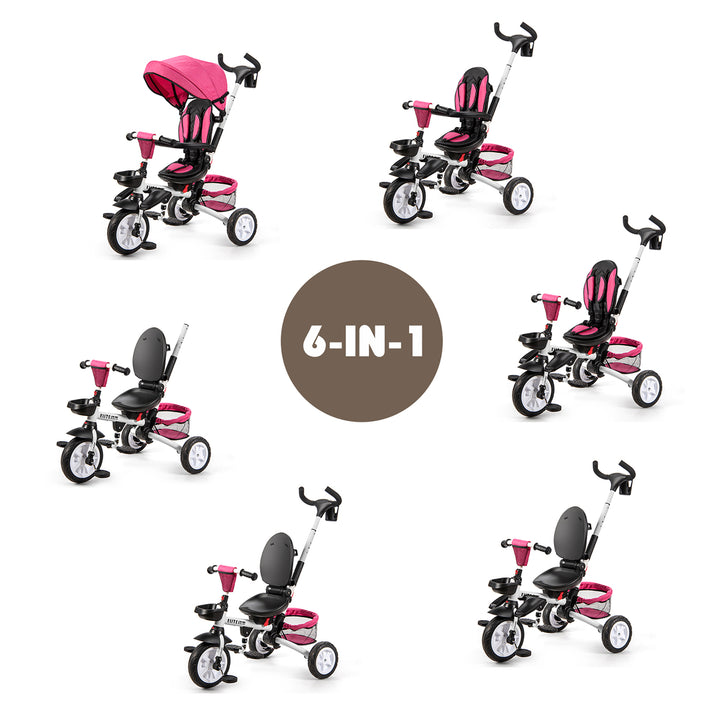 Costway 6-In-1 Kids Baby Stroller Tricycle Detachable Learning Toy Bike w/ Canopy Pink\Blue\Gray Image 3