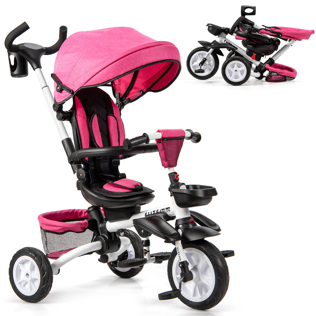 Costway 6-In-1 Kids Baby Stroller Tricycle Detachable Learning Toy Bike w/ Canopy Pink\Blue\Gray Image 8