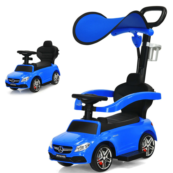 Costway 3 in 1 Ride on Push Car Mercedes Benz Toddler Stroller Sliding Car White\Blue\Red Image 2