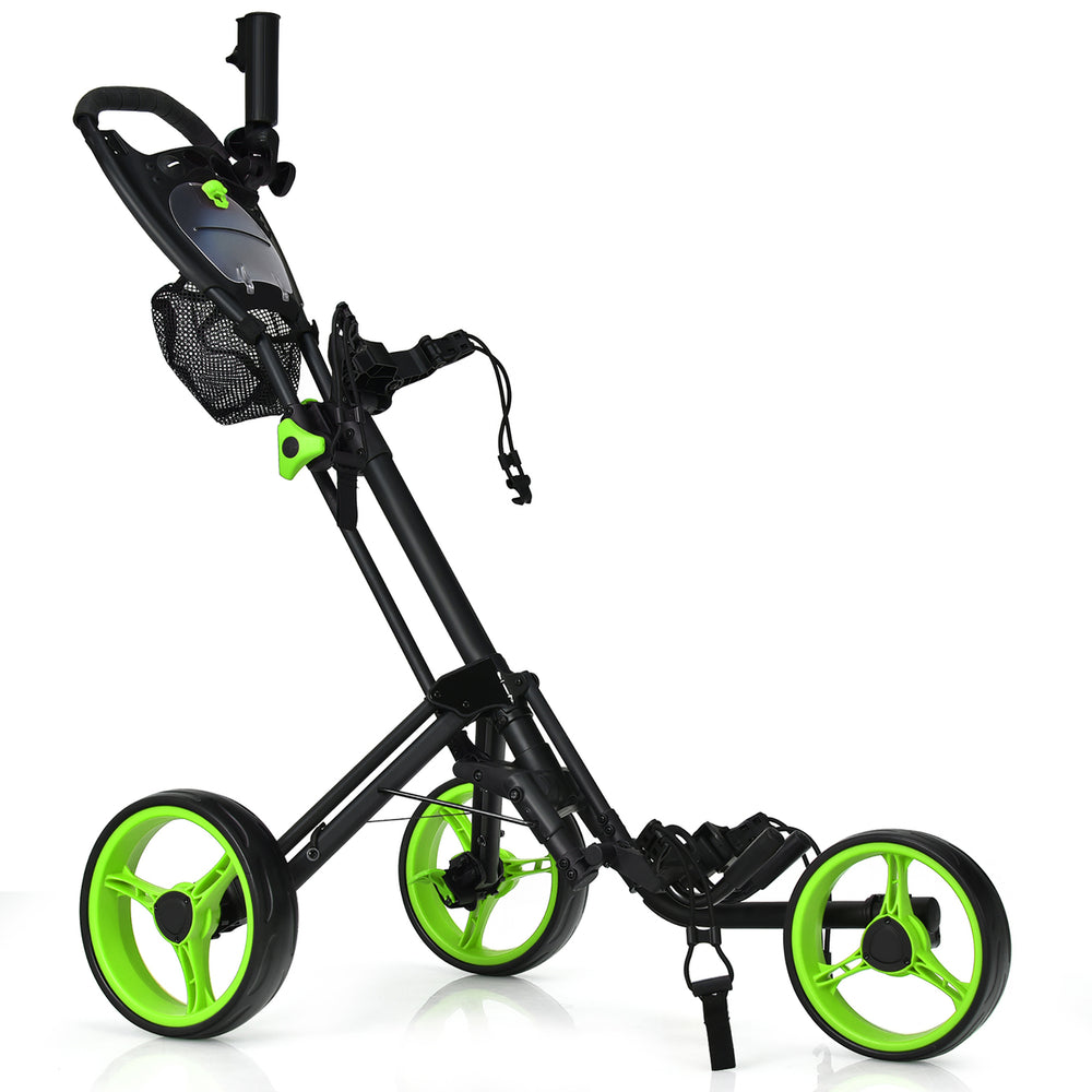 Goplus Folding 3 Wheels Golf Push Cart W/Brake Scoreboard Adjustable Handle Red\Blue\Grey\Green Image 2
