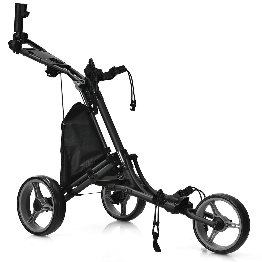 Goplus Folding 3 Wheels Golf Push Cart W/Bag Scoreboard Adjustable Handle Red\Blue\Grey\Green Image 2