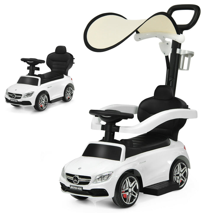 Costway 3 in 1 Ride on Push Car Mercedes Benz Toddler Stroller Sliding Car White\Blue\Red Image 1