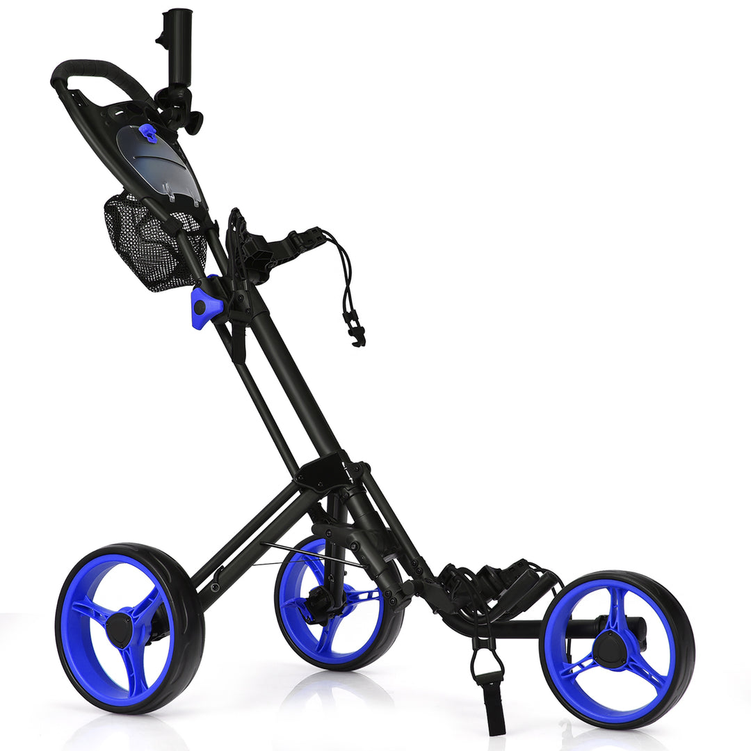 Goplus Folding 3 Wheels Golf Push Cart W/Brake Scoreboard Adjustable Handle Red\Blue\Grey\Green Image 3