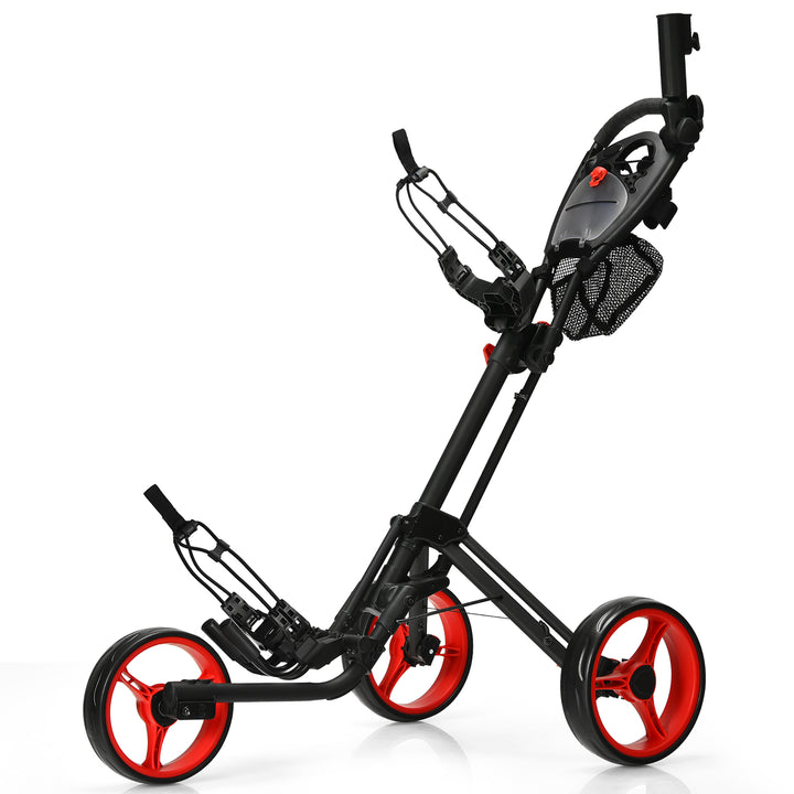 Goplus Folding 3 Wheels Golf Push Cart W/Brake Scoreboard Adjustable Handle Red\Blue\Grey\Green Image 7