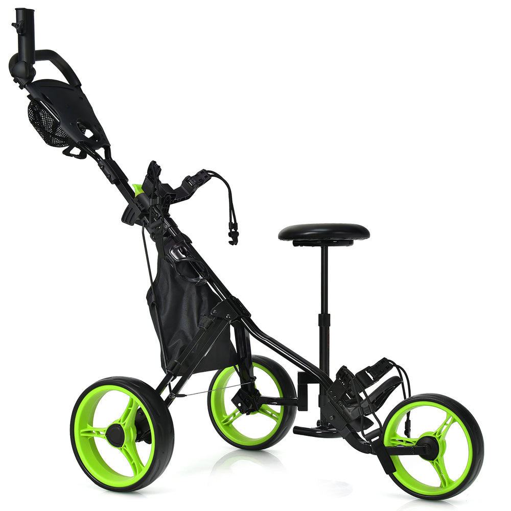 Goplus Folding 3 Wheels Golf Push Cart W/Seat Scoreboard Adjustable Handle Red\Blue\Grey\Green Image 2
