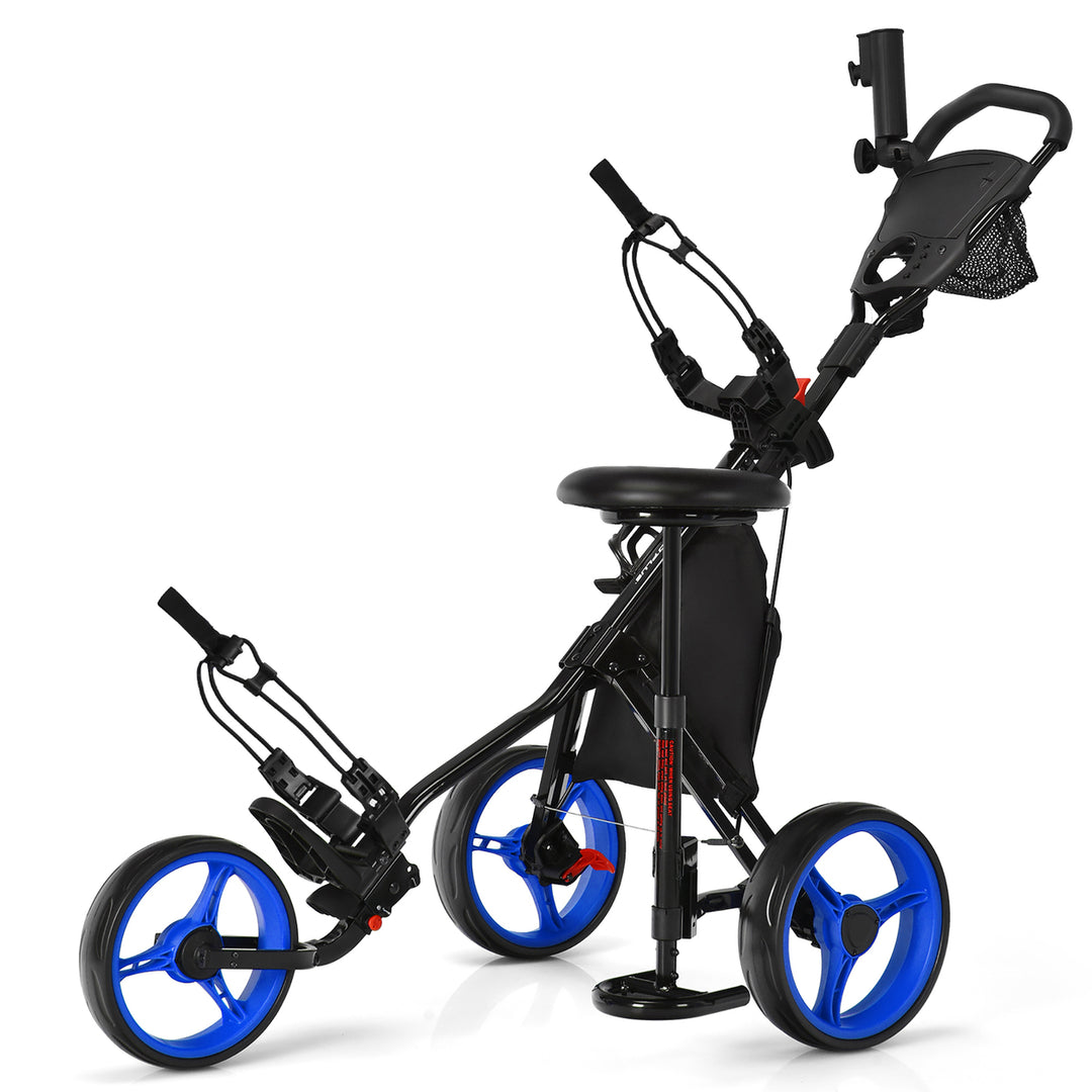 Goplus Folding 3 Wheels Golf Push Cart W/Seat Scoreboard Adjustable Handle Red\Blue\Grey\Green Image 4