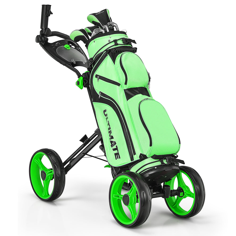 Goplus Folding 4 Wheels Golf Push Cart W/Brake Scoreboard Adjustable Handle Red\Blue\Gray\Green Image 2
