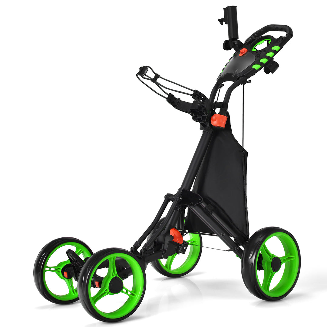 Goplus Folding 4 Wheels Golf Push Cart W/Bag Scoreboard Adjustable Handle Red\Blue\Gray\Green Image 4