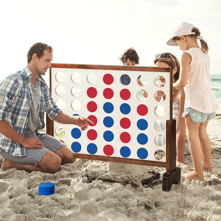 Giant 4 In A Row Game Wood Board Connect Game Toy For Adults Kids w/Carrying bag Natural Image 3