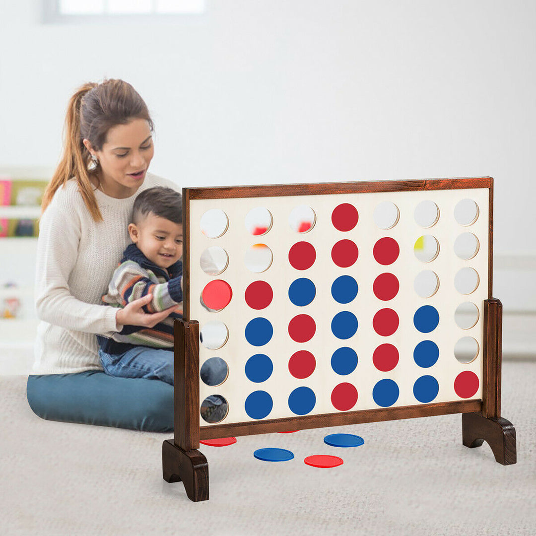 Giant 4 In A Row Game Wood Board Connect Game Toy For Adults Kids w/Carrying bag Natural Image 4