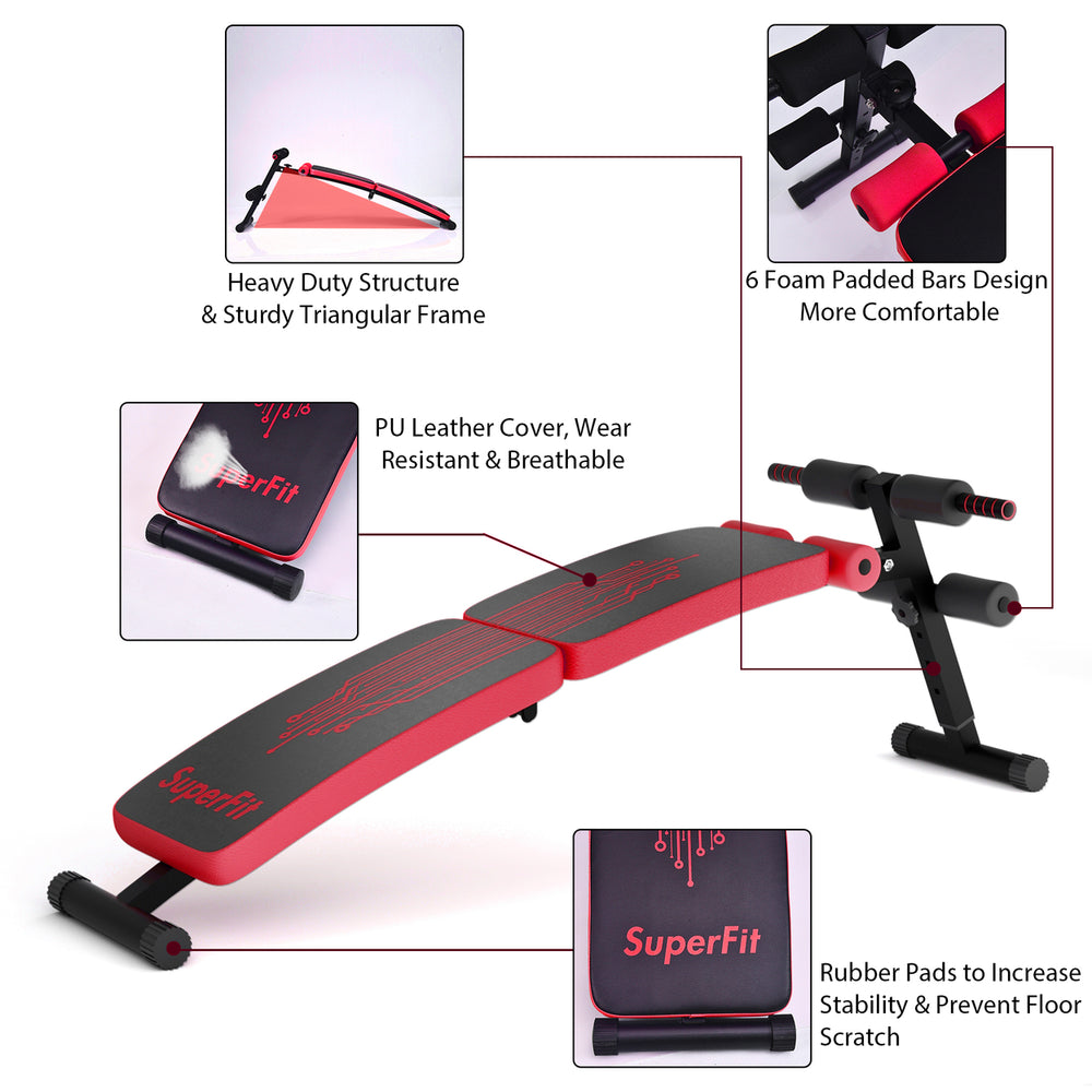 SuperFit Folding Weight Bench Adjustable Sit-up Board Curved Decline Bench BlueRed Image 2