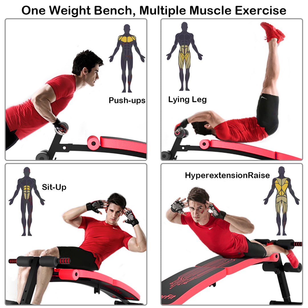SuperFit Folding Weight Bench Adjustable Sit-up Board Curved Decline Bench BlueRed Image 3