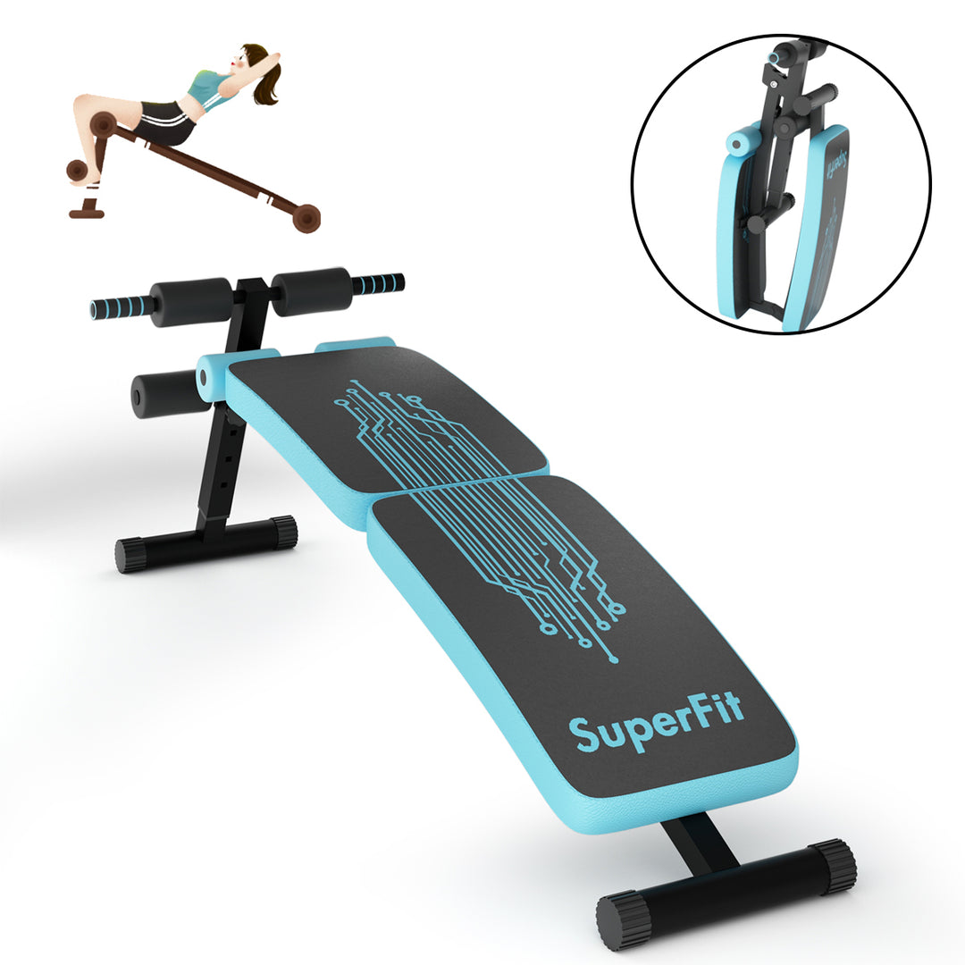 SuperFit Folding Weight Bench Adjustable Sit-up Board Curved Decline Bench BlueRed Image 11