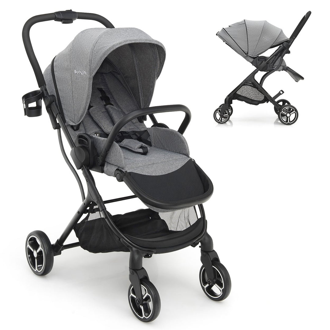 Babyjoy High Landscape Foldable Baby Stroller w/ Reversible Reclining Seat Gray\Black Image 1