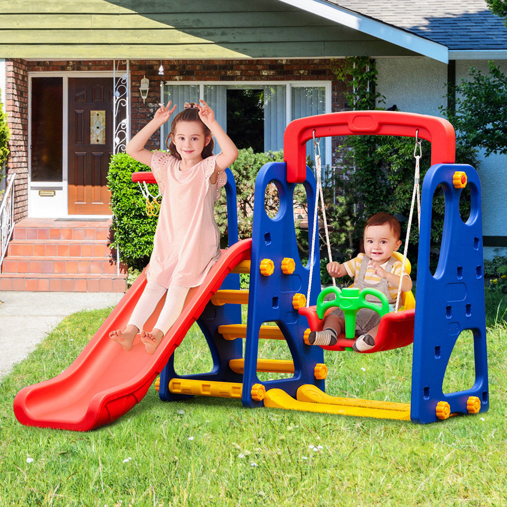 3 in 1 Junior Children Climber Slide Swing Seat Basketball Hoop Playset Image 2