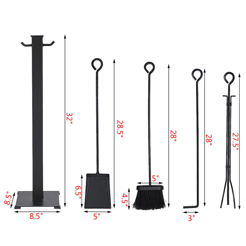 5 Pieces Fireplace Tools Set Iron Fire Place Tool set Stand Hearth Accessories Image 2
