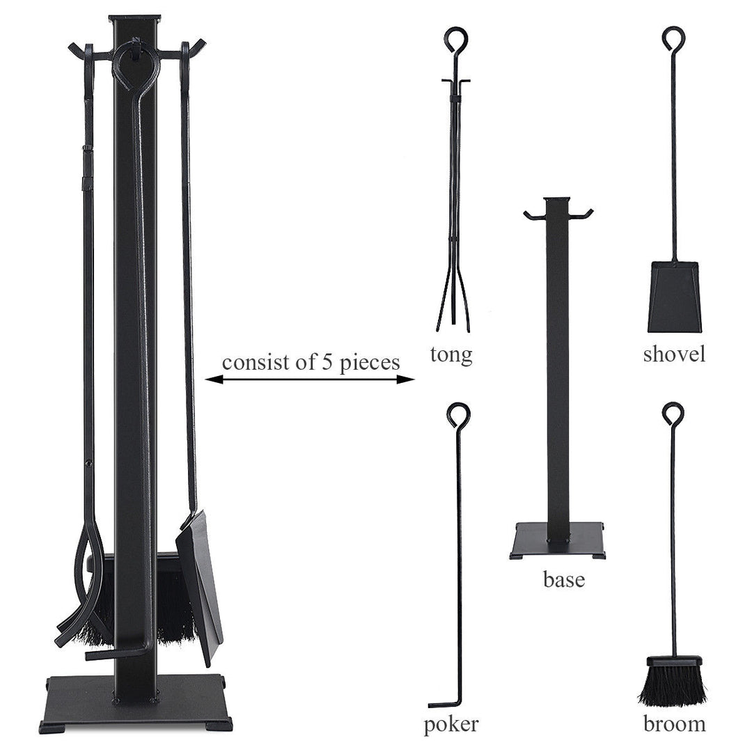 5 Pieces Fireplace Tools Set Iron Fire Place Tool set Stand Hearth Accessories Image 4