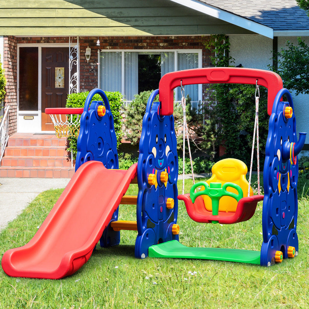 3 in 1 Junior Children Climber Slide Swing Seat Basketball Hoop Playset Backyard Image 2