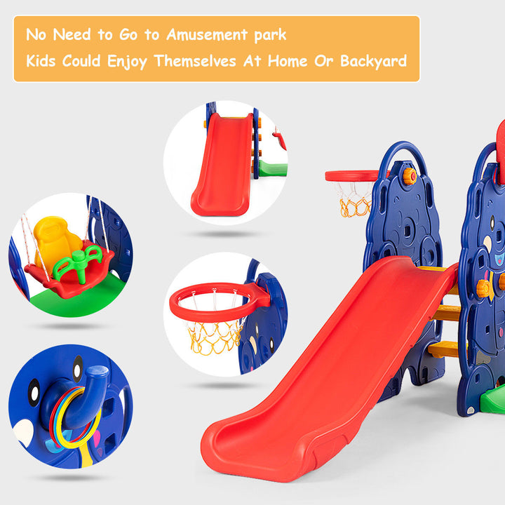 3 in 1 Junior Children Climber Slide Swing Seat Basketball Hoop Playset Backyard Image 4