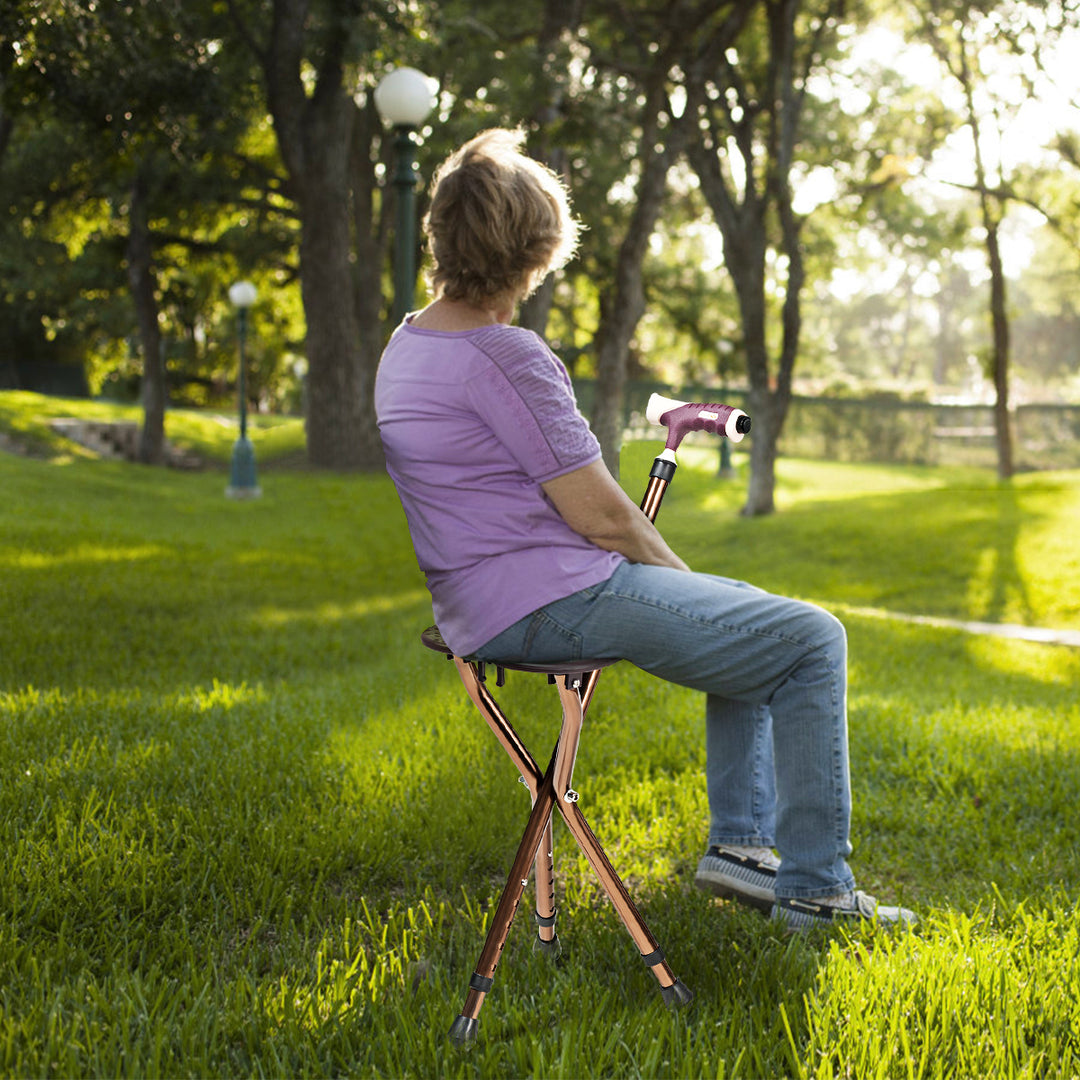 Lightweight Adjustable Folding Cane Seat Aluminum Alloy Crutch Chair With Light Image 4