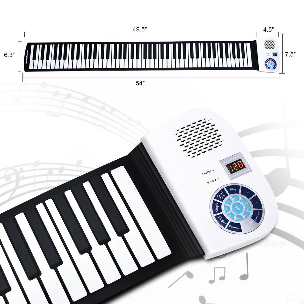 88 Key Electronic Roll Up Piano Keyboard Silicone Rechargeable Bluetooth w/Pedal Image 2