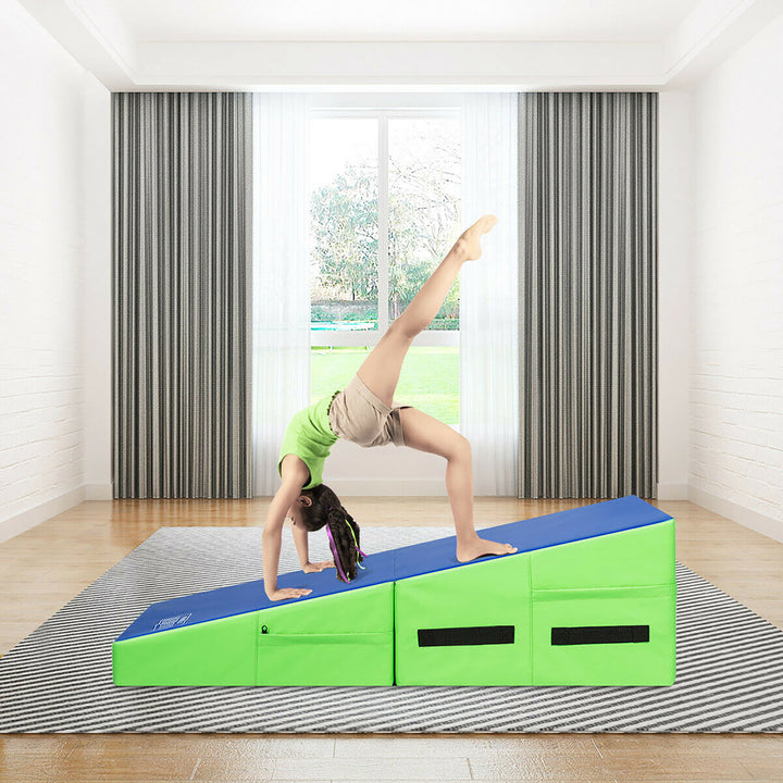 Folding Gymnastics Tumbling Mat Incline Cheese Wedge Exercise Cushion W/ Handles Image 3