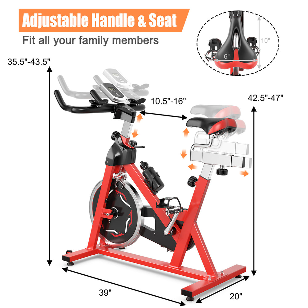 Stationary Indoor Fitness Cycling Bik w/ LCD Monitor Red Image 2