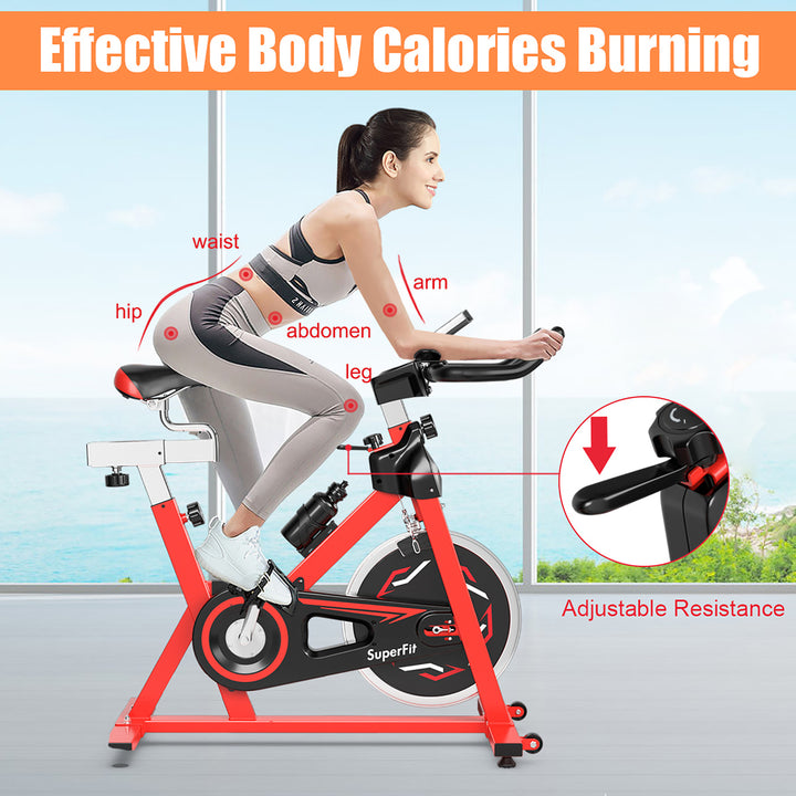 Stationary Indoor Fitness Cycling Bik w/ LCD Monitor Red Image 4