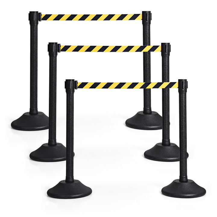 Costway 6Pcs Stanchion Post Crowd Control Barriers Queue Pole w/ Retractable Belt Yellow\Black Image 2