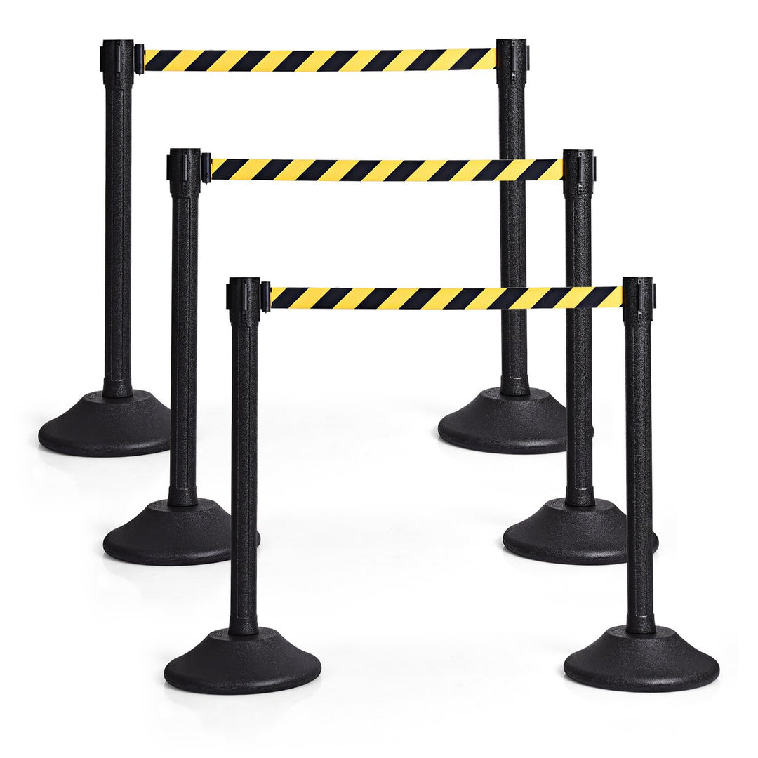 Costway 6Pcs Stanchion Post Crowd Control Barriers Queue Pole w/ Retractable Belt Yellow\Black Image 1