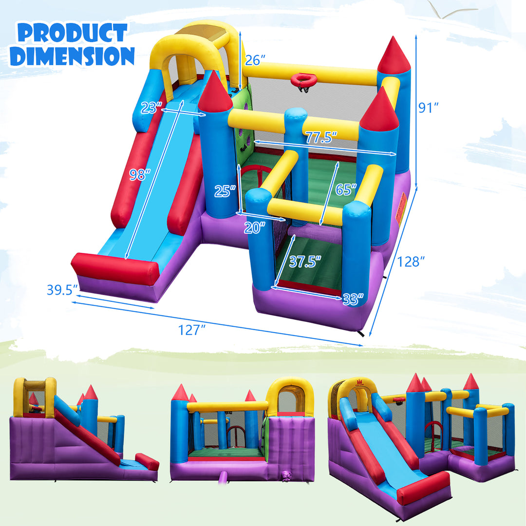 5-In-1 Inflatable Bounce Castle with Basketball Rim and Climbing Wall w/ 735W Blower Image 3