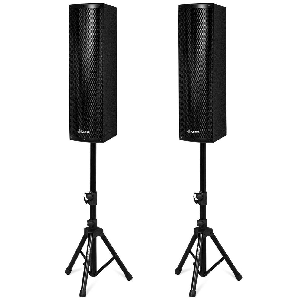 Sonart 2000W Set of 2 Bi-Amplified Speakers PA System with 3-Channel and Stands Image 2