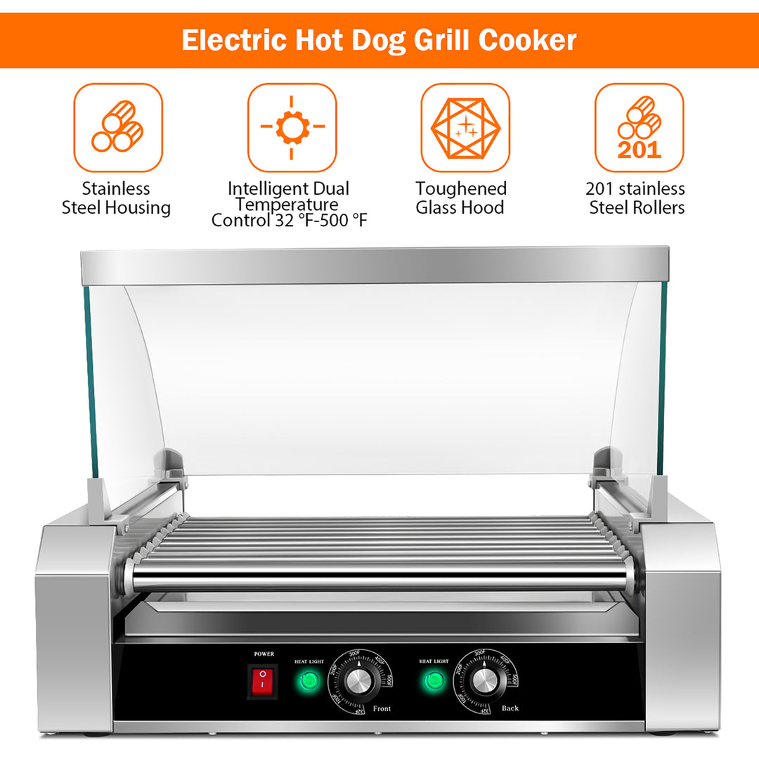 Commercial 30 Hot Dog 11 Roller Grill Cooker Machine W/ cover CE Image 4
