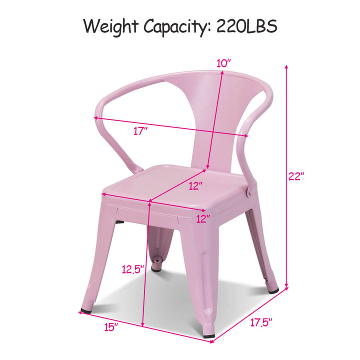 Costway Set of 2 Kids Chair Steel Armchair Stackable Indoor Outdoor Furniture BluePink Image 3