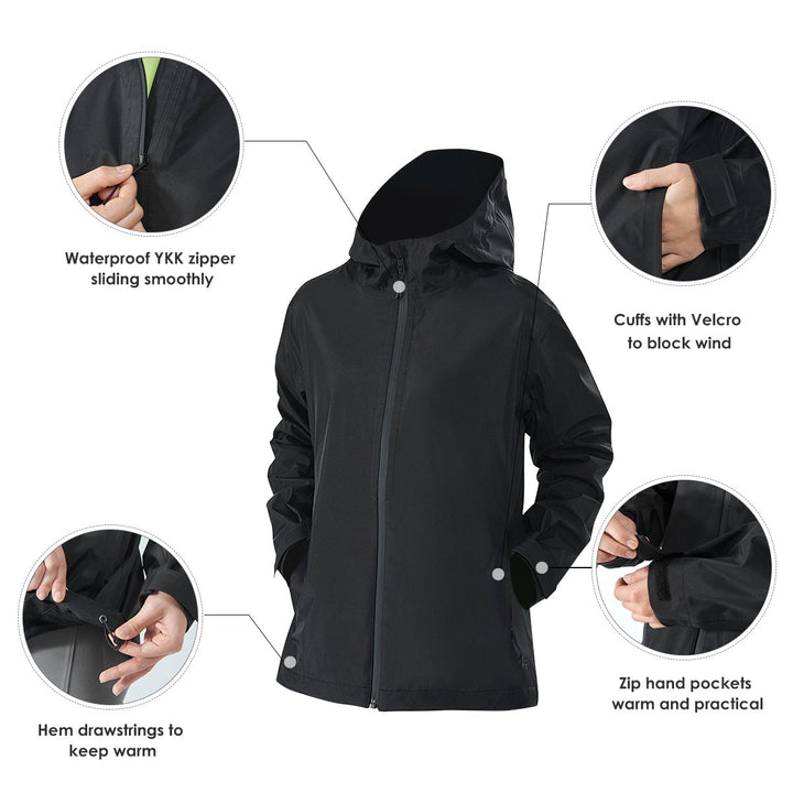 Goplus Womens Waterproof Rain Jacket Windproof Hooded Raincoat Shell with Cuff Black Image 4