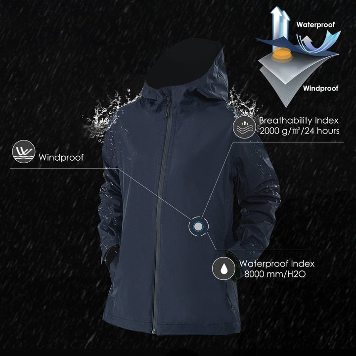 Goplus Womens Waterproof Rain Jacket Windproof Hooded Raincoat Shell with Cuff Navy Image 3