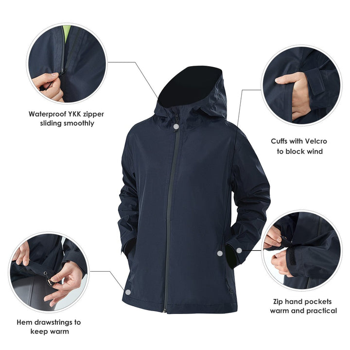 Goplus Womens Waterproof Rain Jacket Windproof Hooded Raincoat Shell with Cuff Navy Image 4