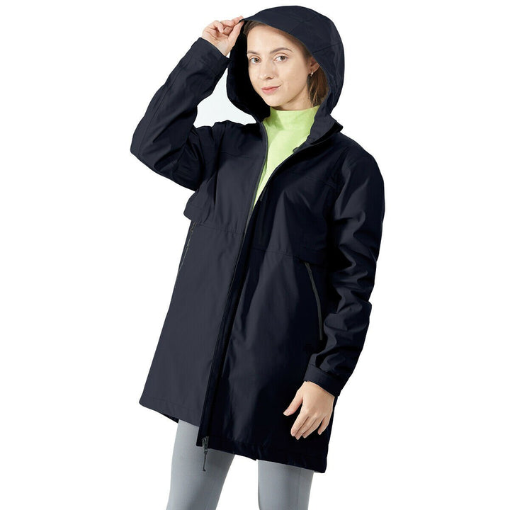 Goplus Womens Wind and Waterproof Trench Rain Jacket Hooded Commuter Jacket Windbreaker Navy Image 2