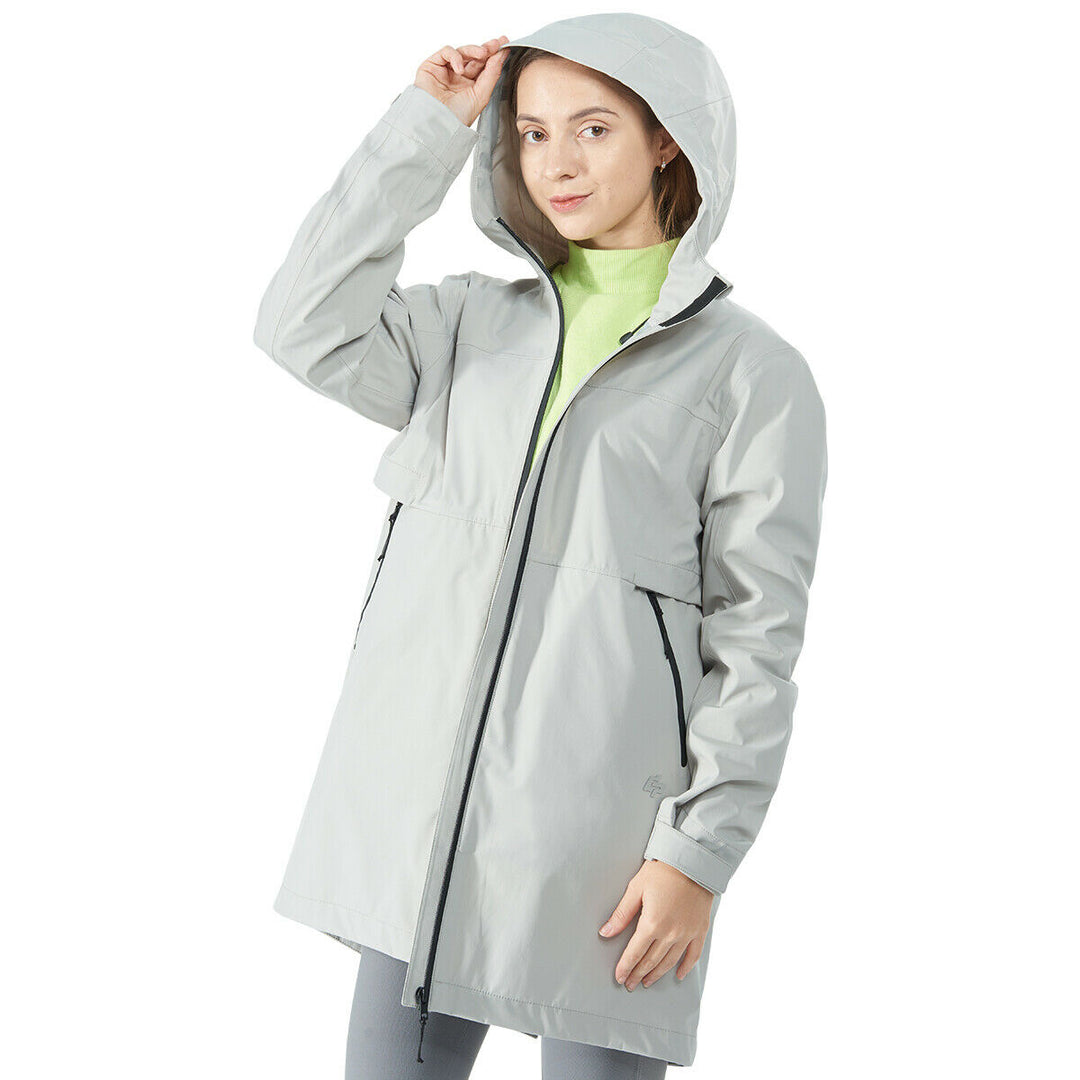 Goplus Womens Wind and Waterproof Trench Rain Jacket Hooded Commuter Jacket Windbreaker Grey Image 2