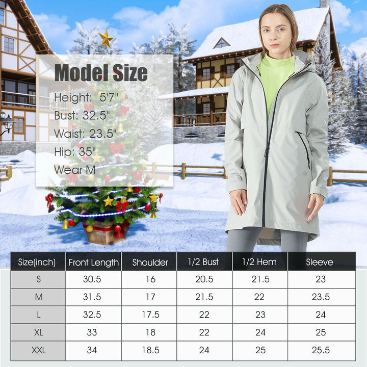 Goplus Womens Wind and Waterproof Trench Rain Jacket Hooded Commuter Jacket Windbreaker Grey Image 4